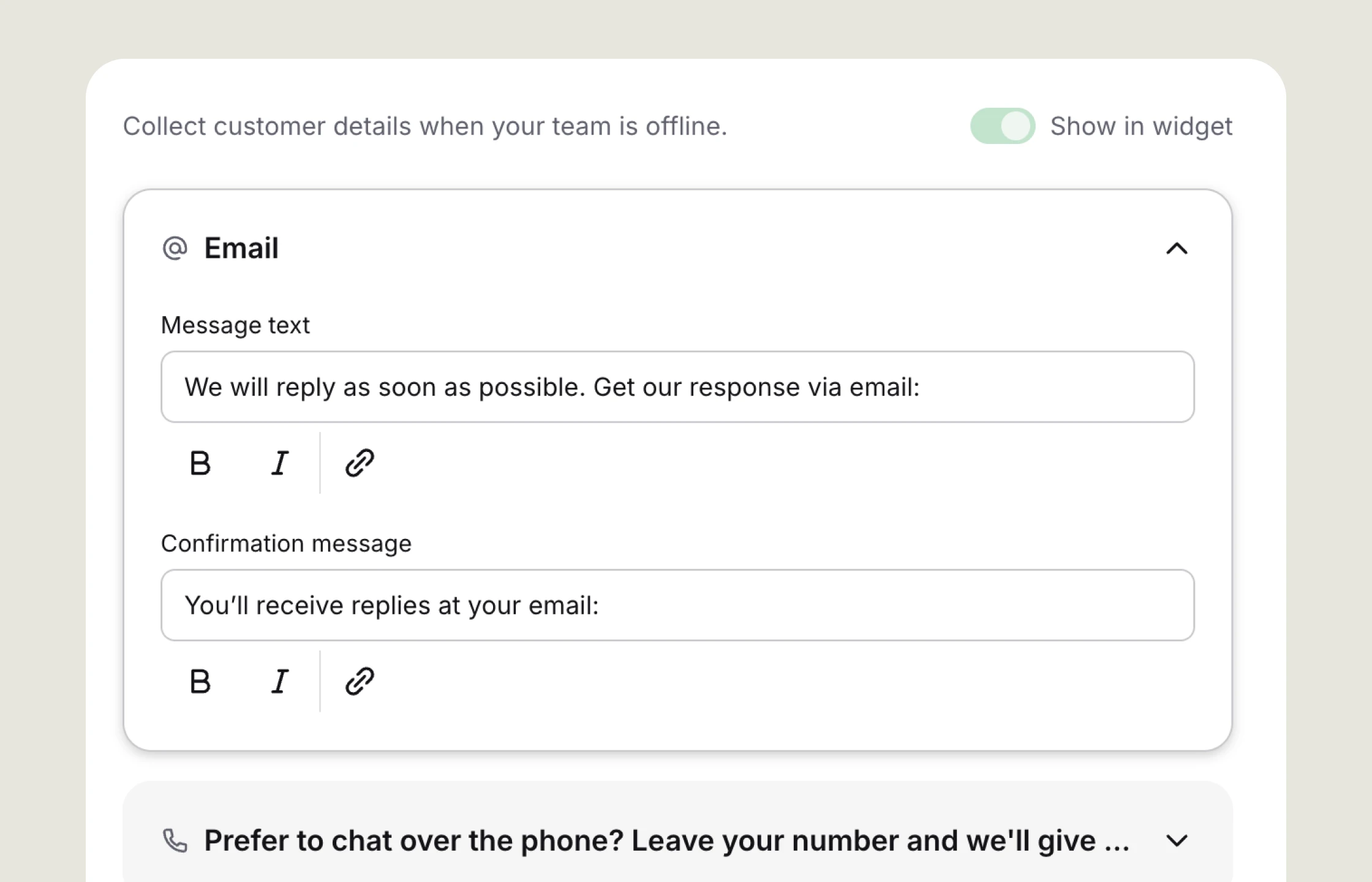 A preview of availability selection in the chat widget settings.