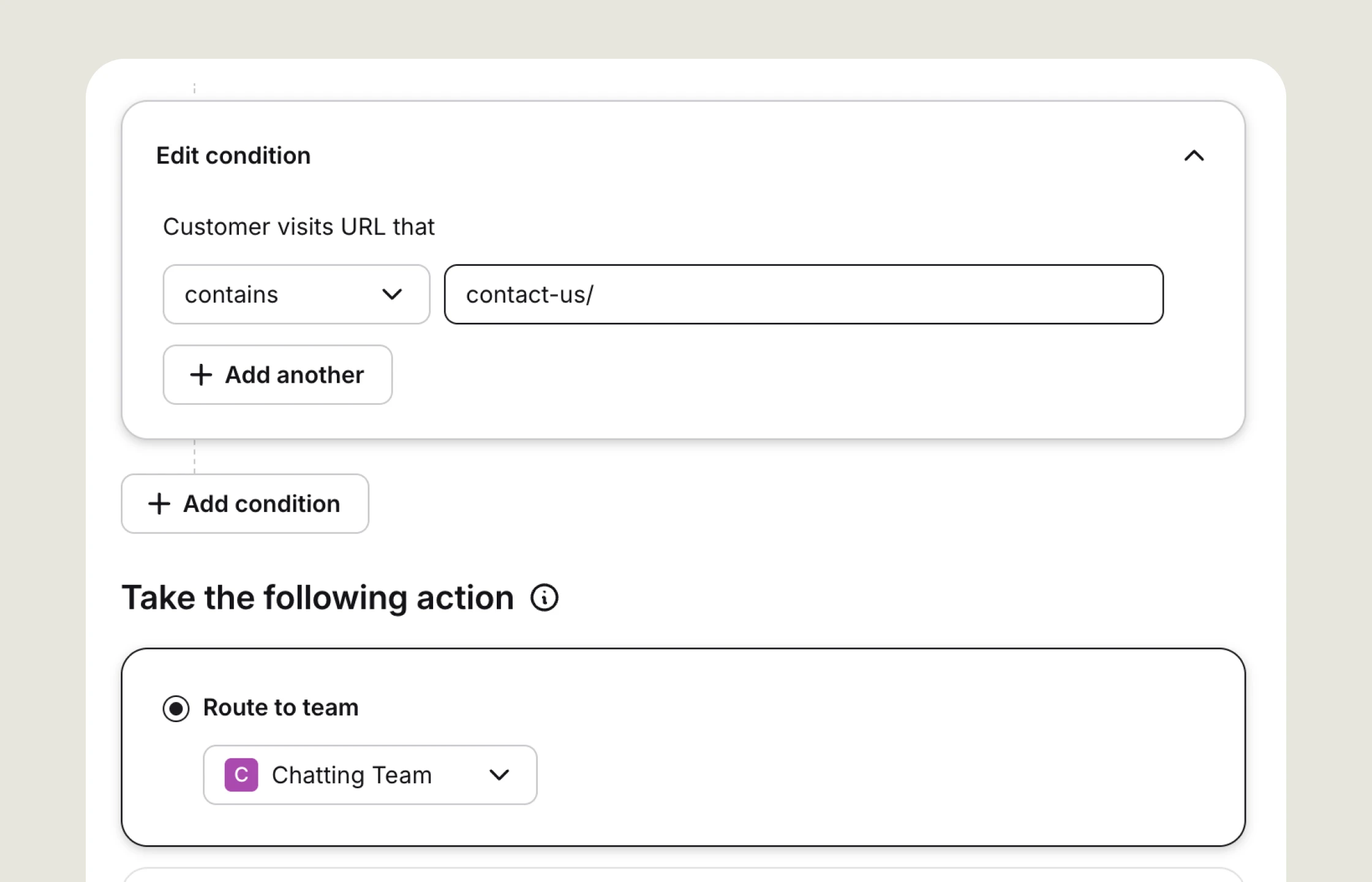 A preview of chat routing setup in the chat widget settings.