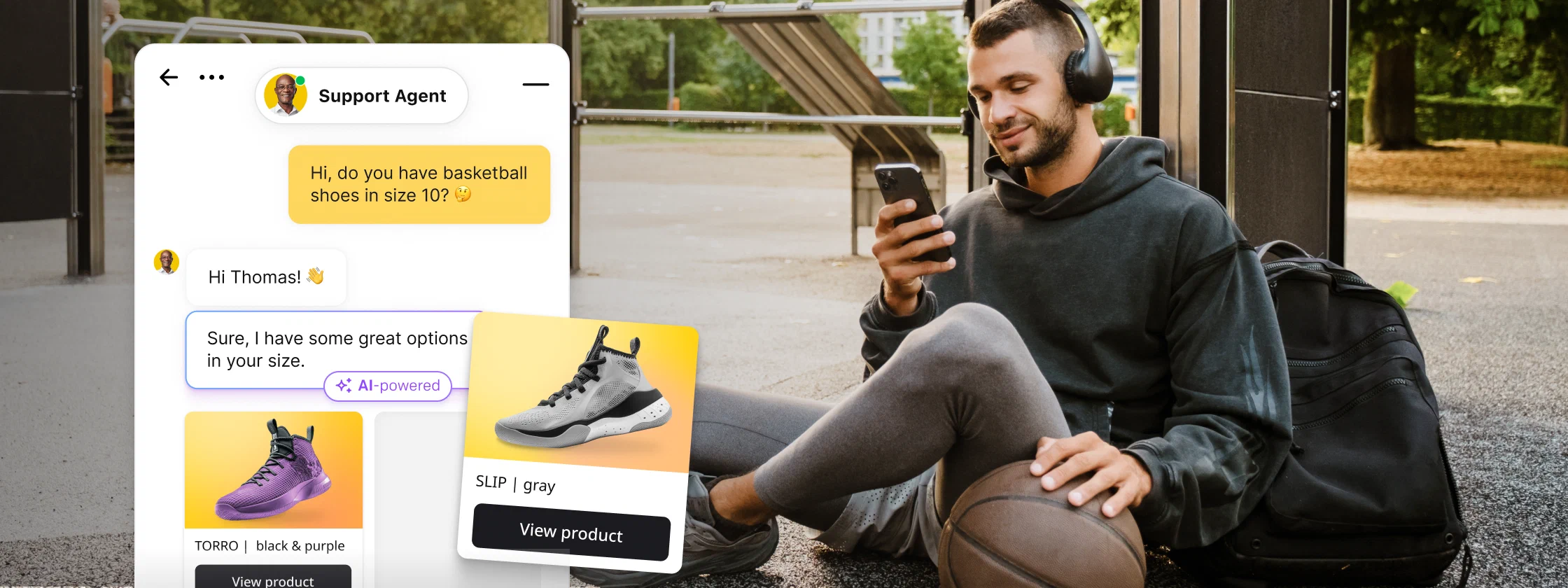 Un chatbot traitant une demande d'un client dans un widget de chat.