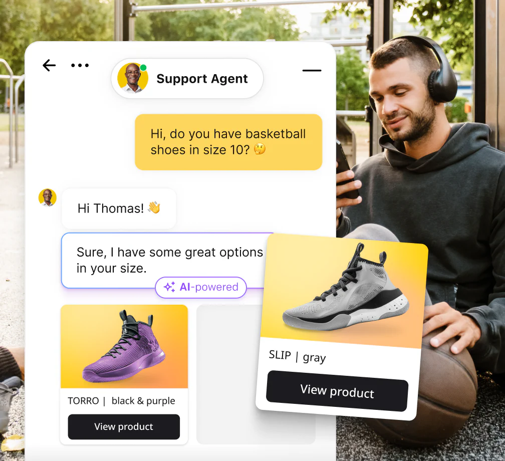 A chatbot handling a query from a customer inside a chat widget.