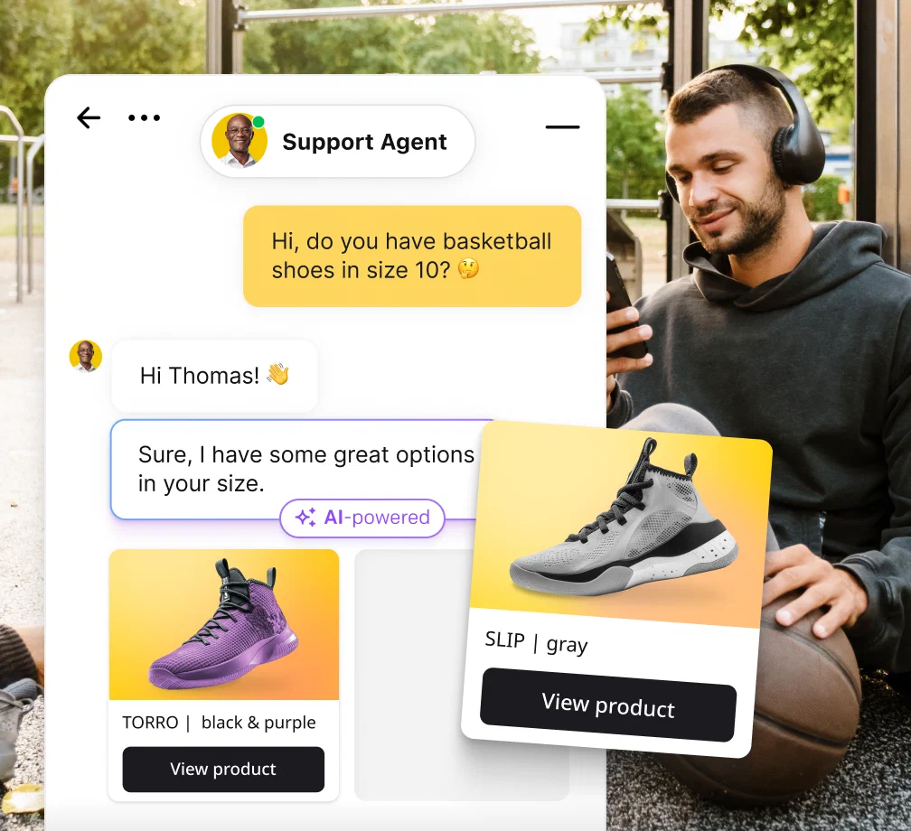 Un chatbot traitant une demande d'un client dans un widget de chat.