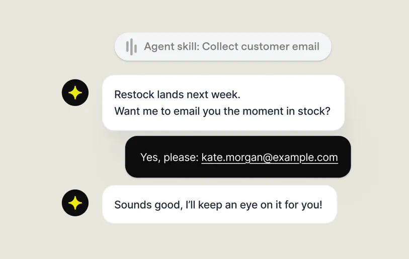 Text AI Agent collecting a customer’s email for a restock notification