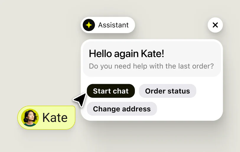 Returning visitor greeting with order status and chat options