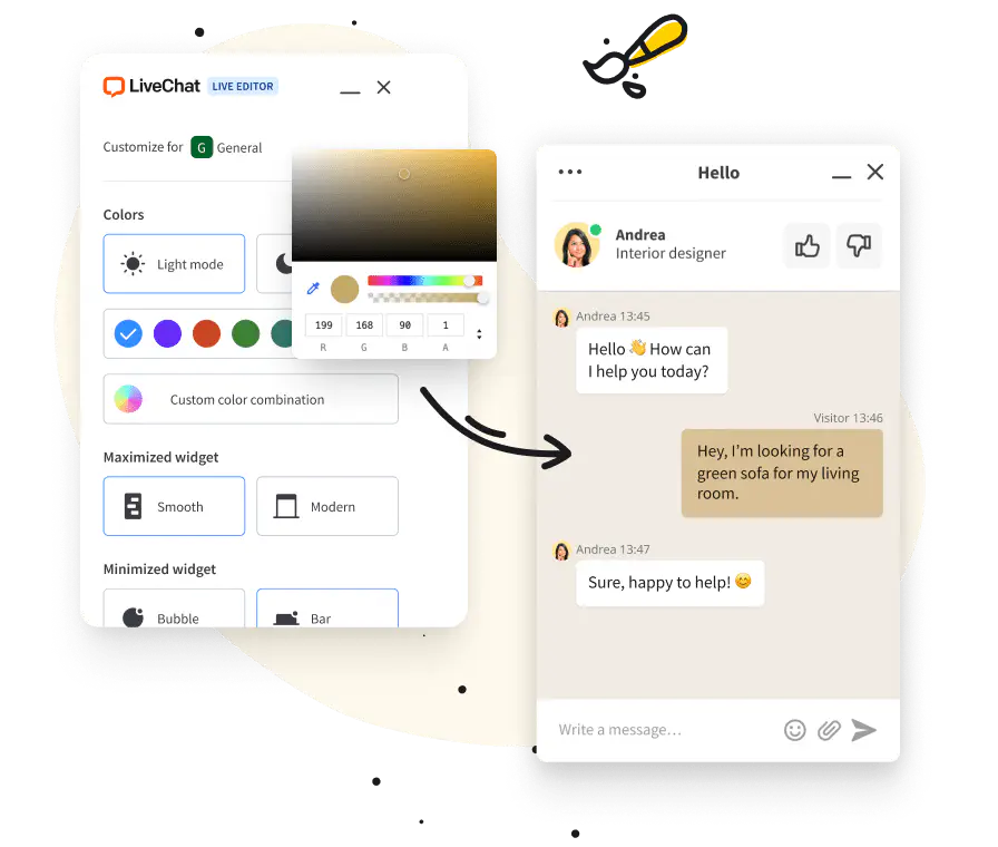 customization presentation process of Live Chat web conversation window