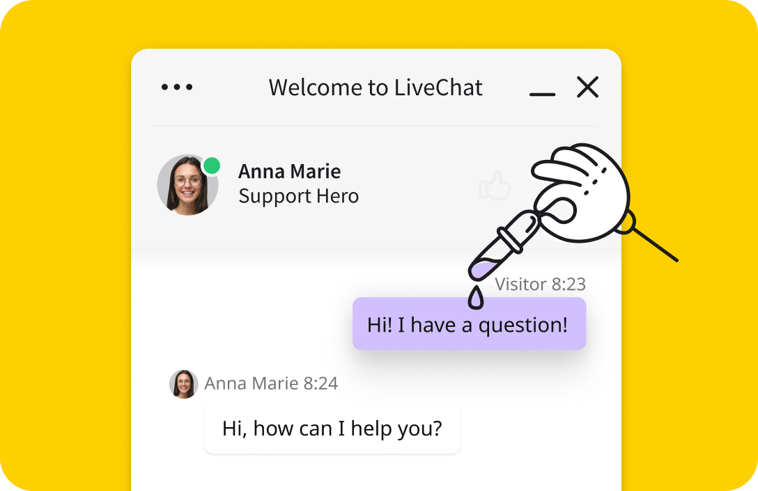 The visualization of the LiveChat’s chat widget customization