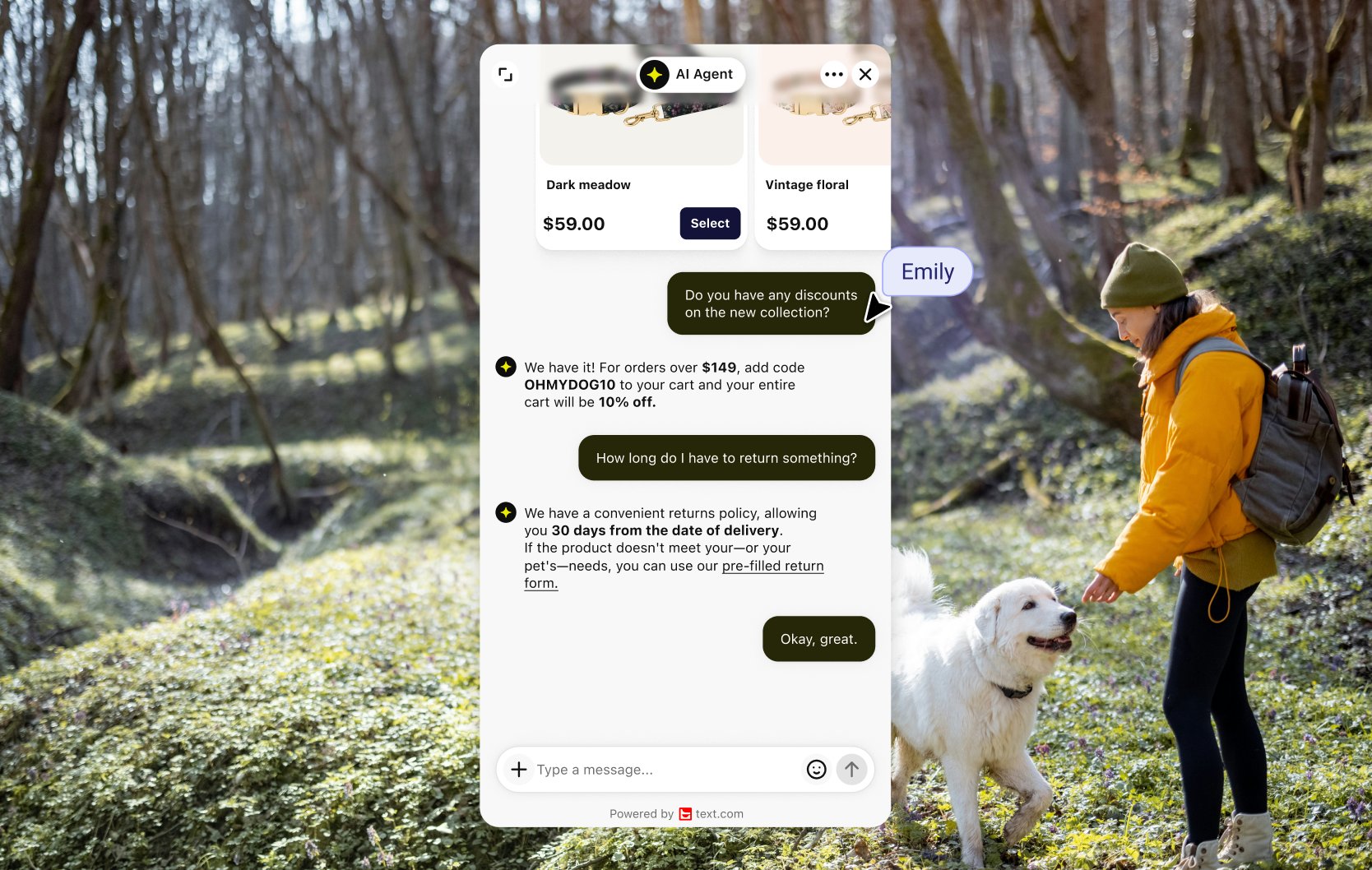Product details and add to cart in chat on a Adobe Commerce site
