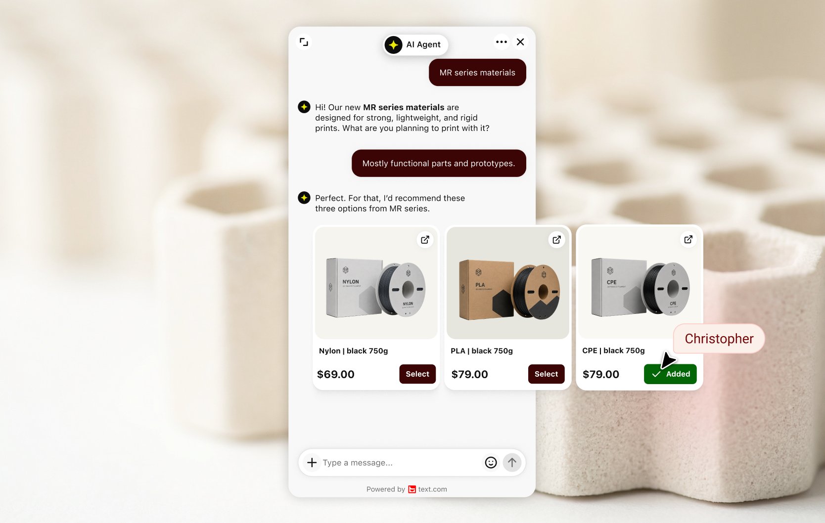 AI Agent recommending products in chat on a Medusa site