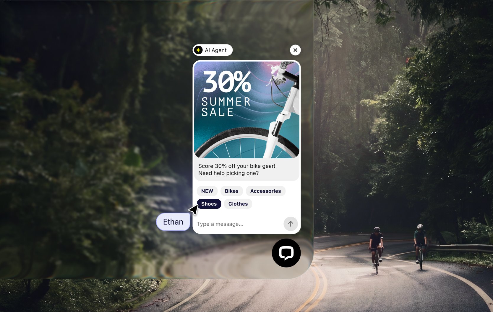 Chat widget showing a promotion on a Shopify site