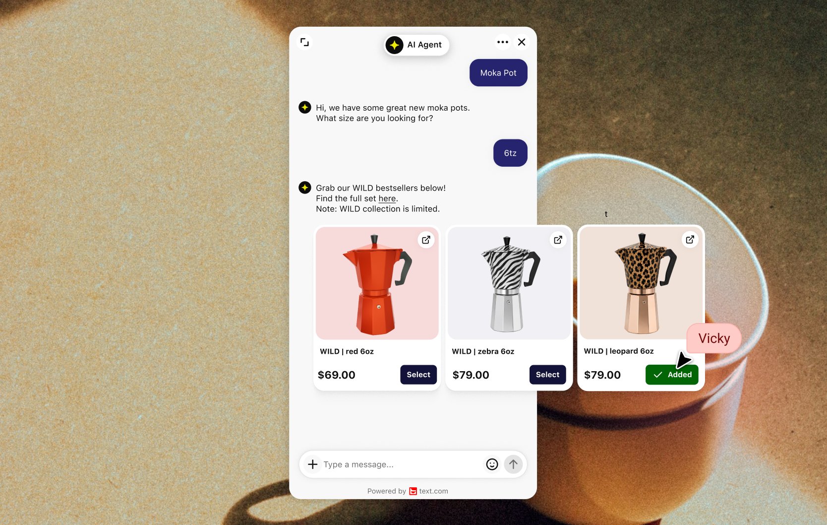 AI Agent recommending products in chat on a Swell site