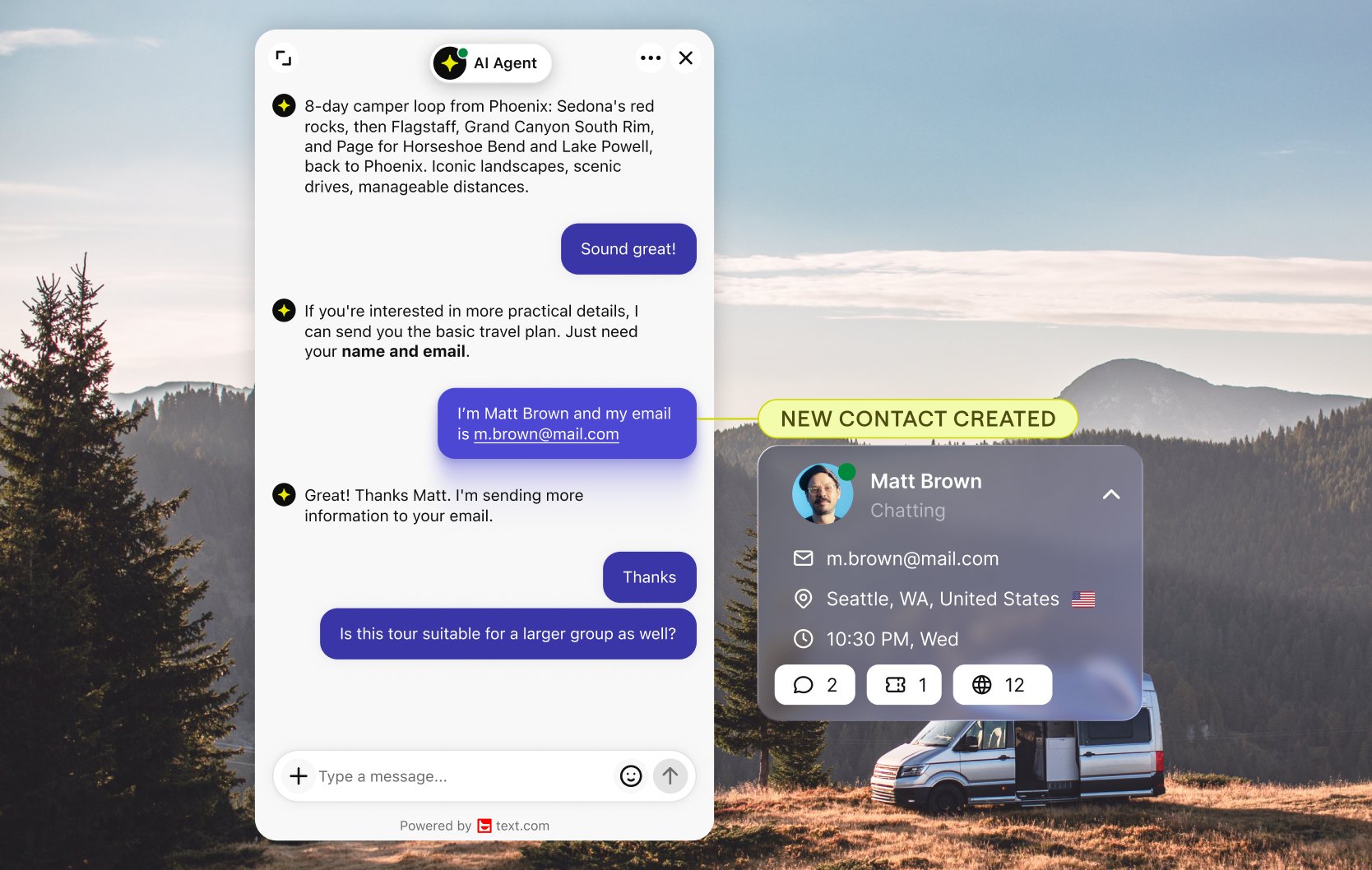 New contact created from the conversation on a Webflow site
