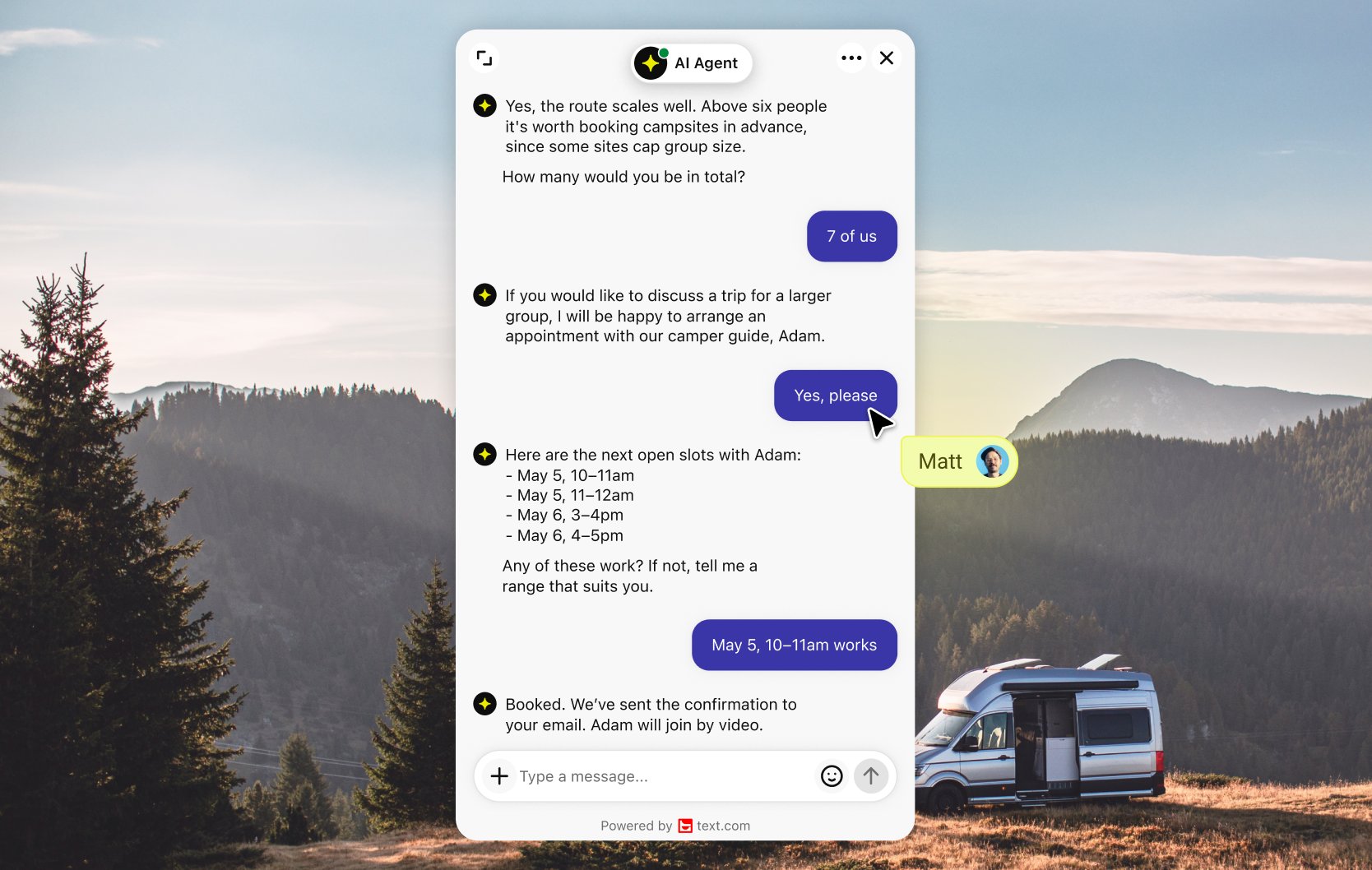 AI Agent booking a follow-up on a Webflow site
