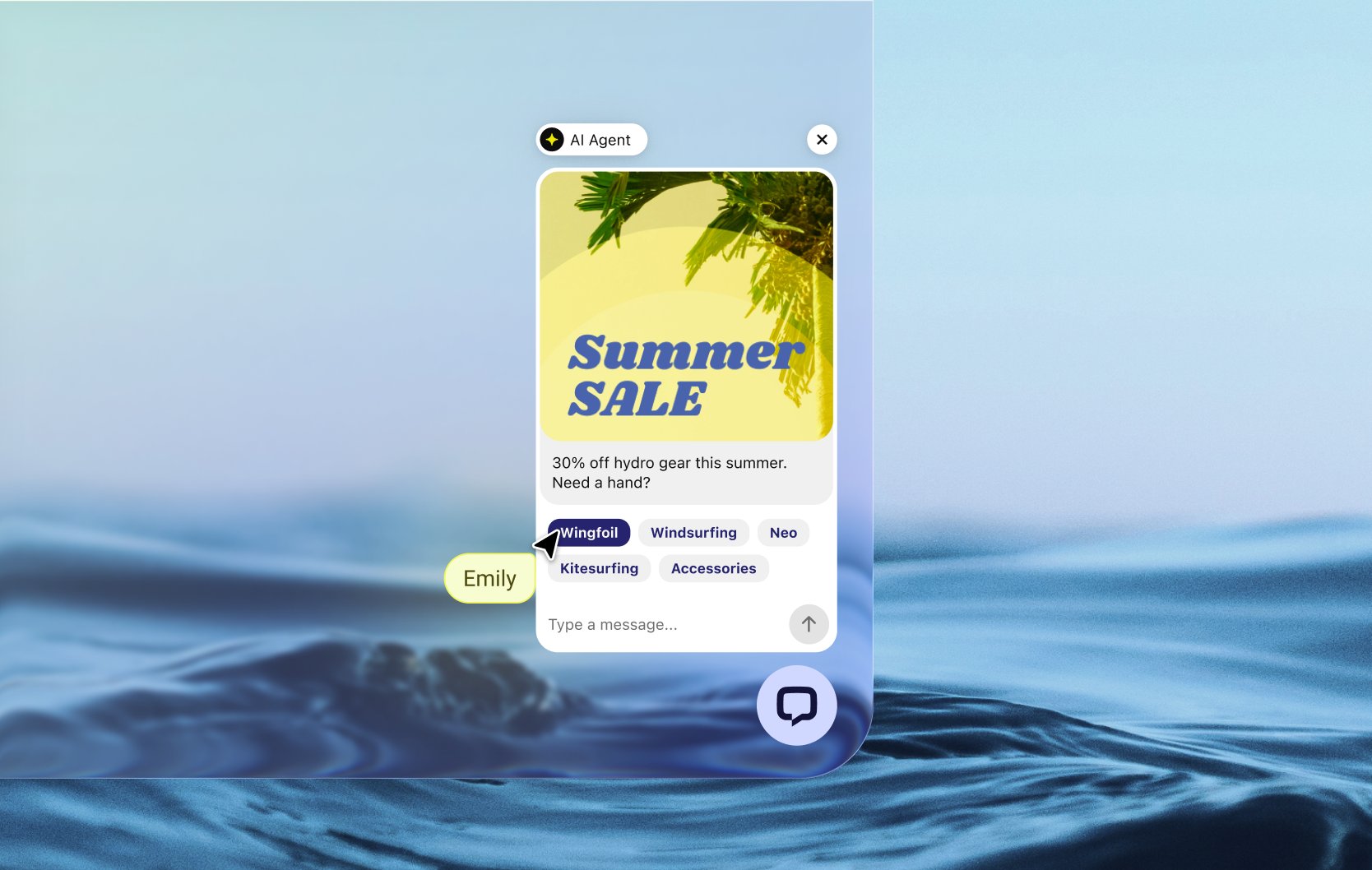 Chat widget showing a promotion on a WooCommerce site