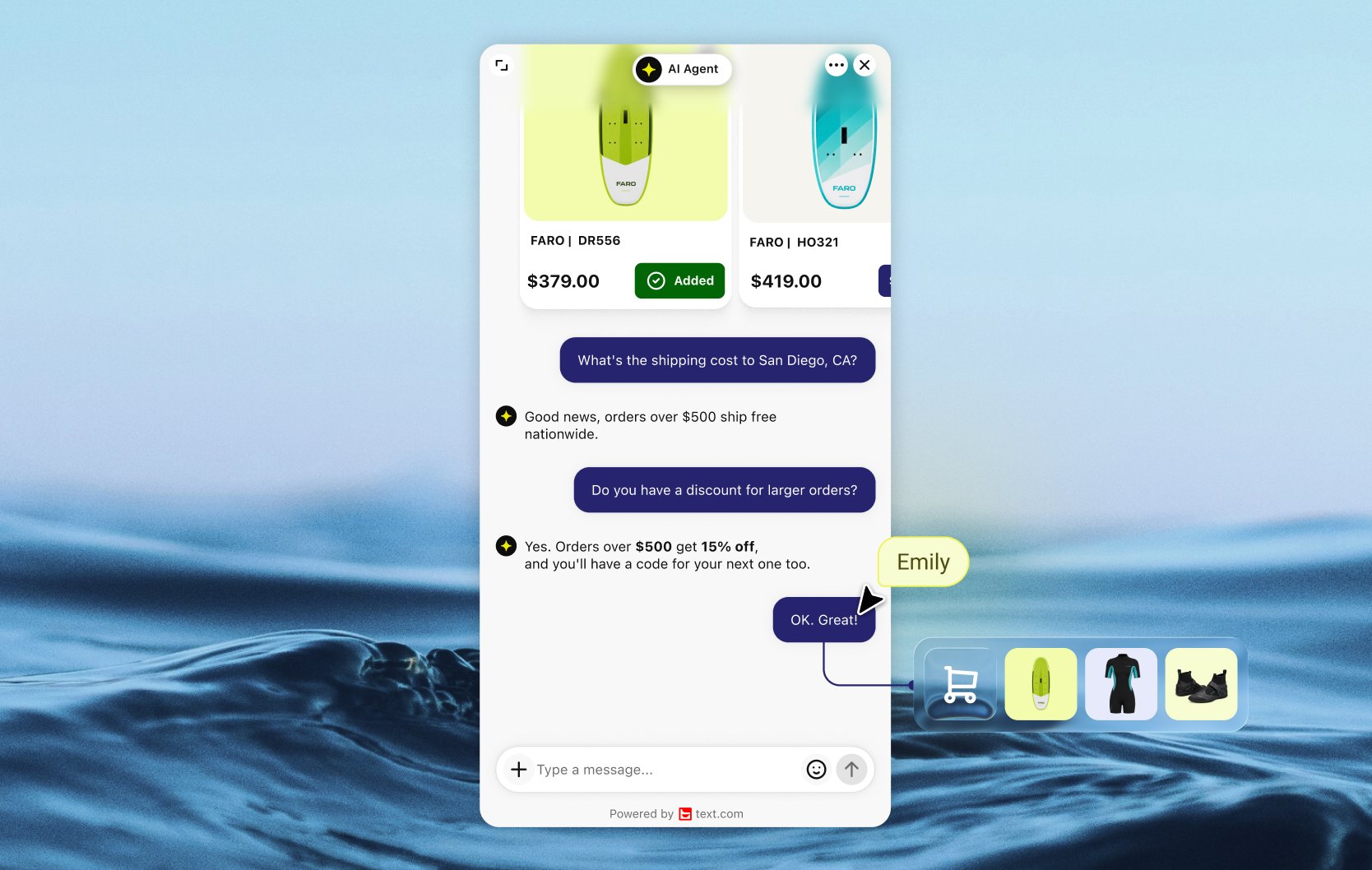 Product details and add to cart in chat on a WooCommerce site