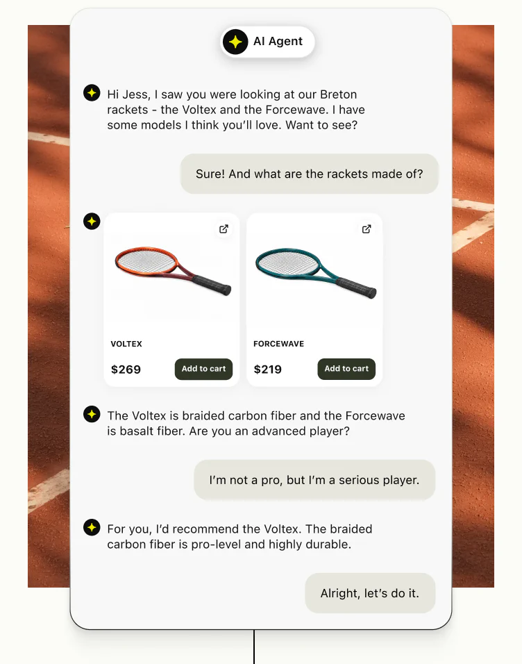 AI Agent recommending products during a conversation