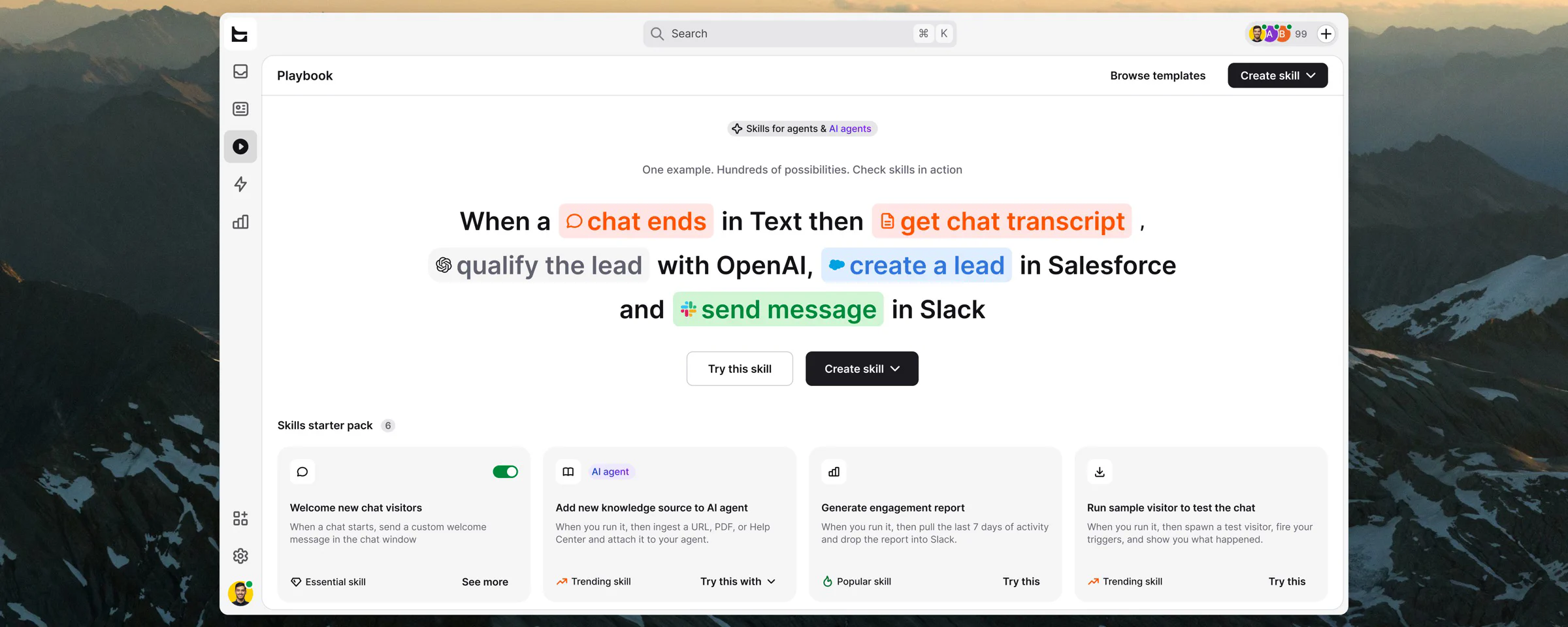 Text skills turning a finished chat into a qualified Salesforce lead and a Slack notification