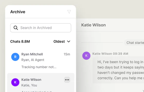 Conversation archive with previous customer requests and chat history