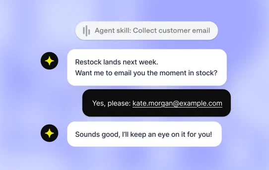 The AI Agent collecting a shopper's email address for a restock notification