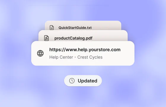 Website content, a product catalog, and a quick-start guide added to the AI Agent's knowledge