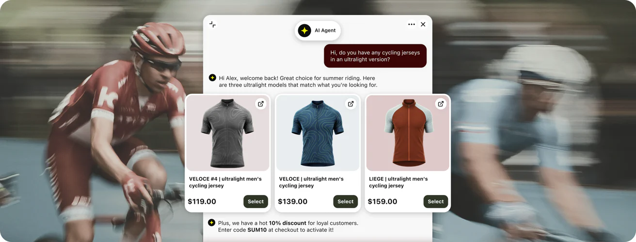 AI Agent recommending products from a connected catalog in chat
