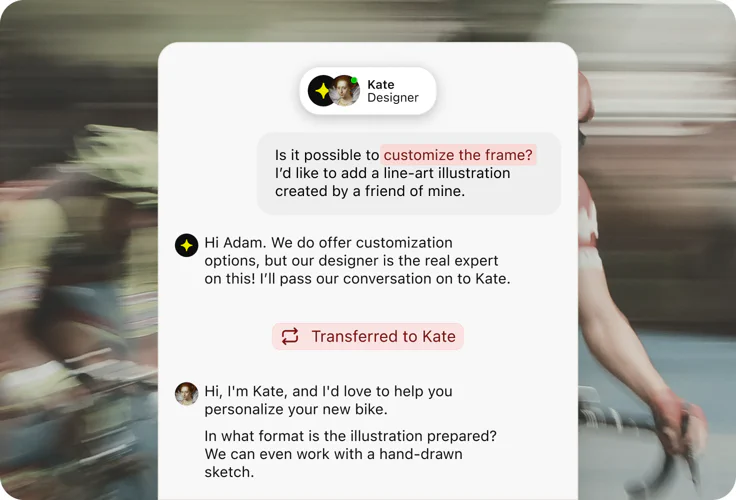 A live chat transferred from the AI Agent to a sales specialist