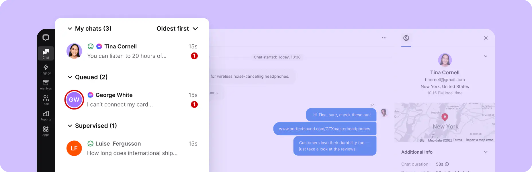 A preview of the chat list in the Chats section inside the LiveChat agent app.