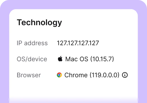 Technology is one of the areas available in the customer details tab inside the Chats section of the LiveChat® agent app. It's where you see a user's device information like their IP address, operating system, and browser.