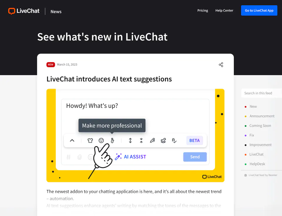 A preview of LiveChat product updates.