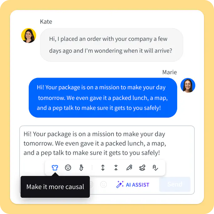 The animation presenting AI Assistant in the LiveChat® app