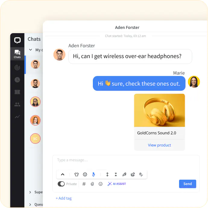 The screenshot of the LiveChat® app