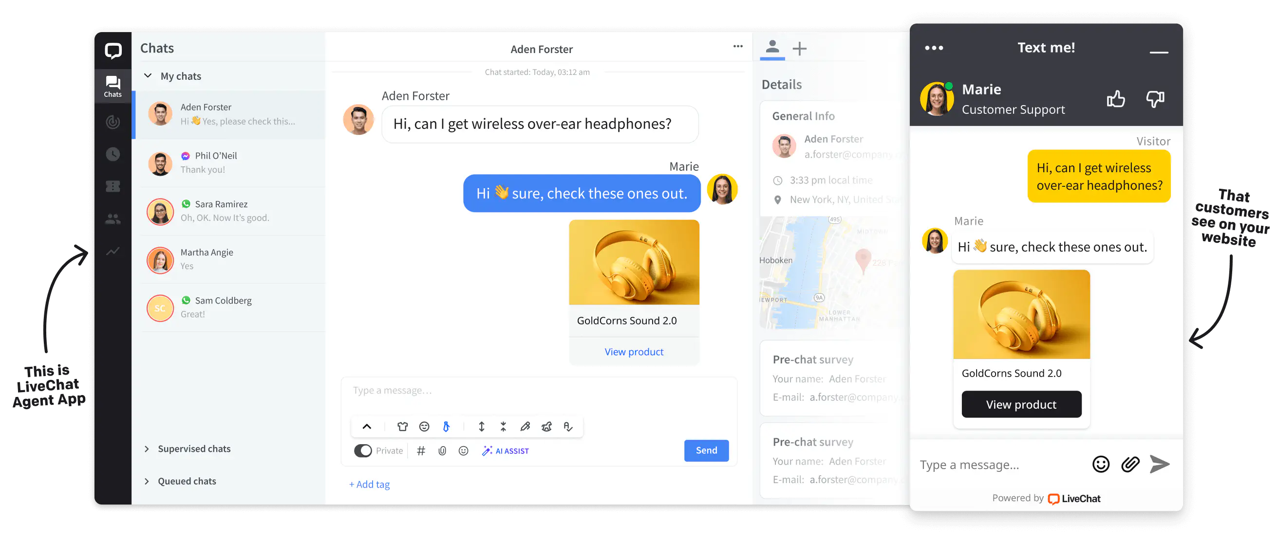 The screenshot of the LiveChat® app