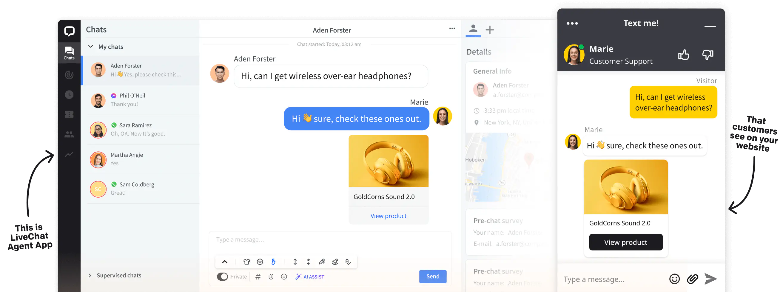The screenshot of the LiveChat® app