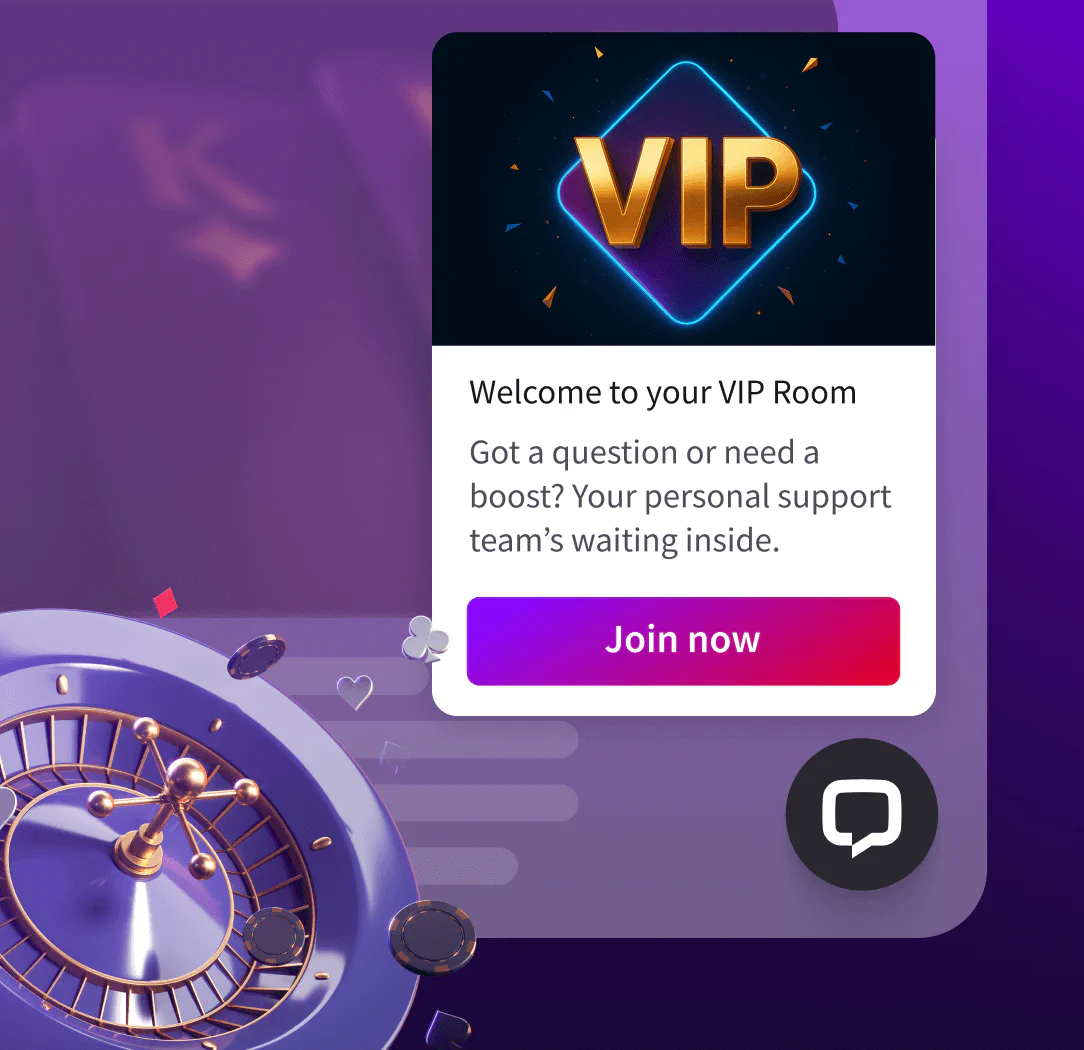 LiveChat widget on a casino website with a campaign encouraging visitors to claim their first bet