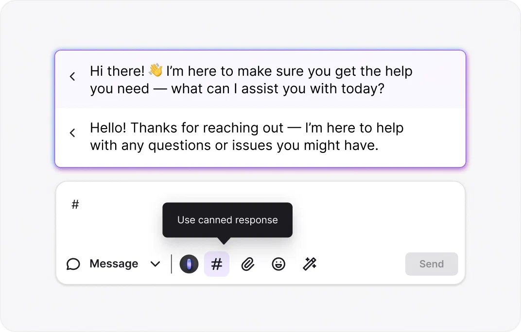 Canned responses interface showing saved message templates for WooCommerce LiveChat
