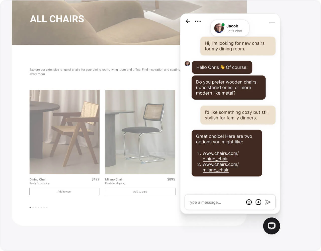 LiveChat widget integrated on WordPress website showing live conversation interface