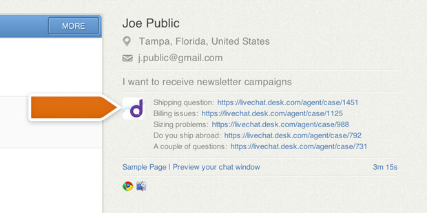 Desk.com ticketing history in LiveChat window Desk.com ticketing history in LiveChat window