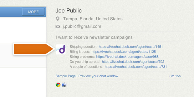 Desk.com ticketing history in LiveChat window