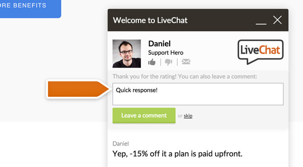 Rate comments option in LiveChat Rate comments option in LiveChat