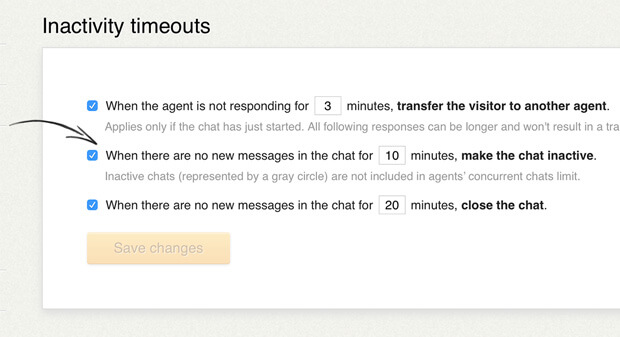 Custom chat inactivity timeouts in LiveChat