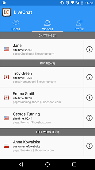 Visitors list on Android app