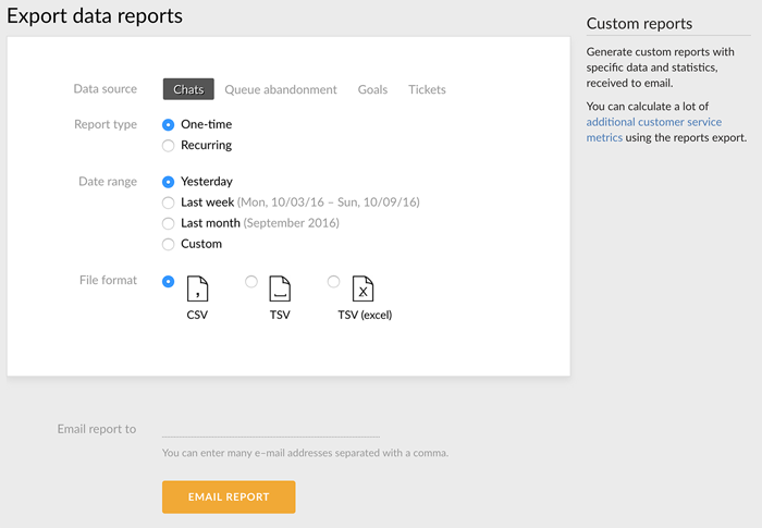 Exporting chat reports for online sales
