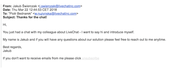 follow up email live chat lead generation