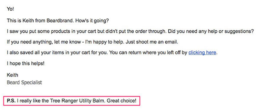 Beardbrand personalized abandoned cart email