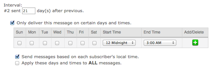 AWeber 21 day interval setting Aweber 21 day interval setting