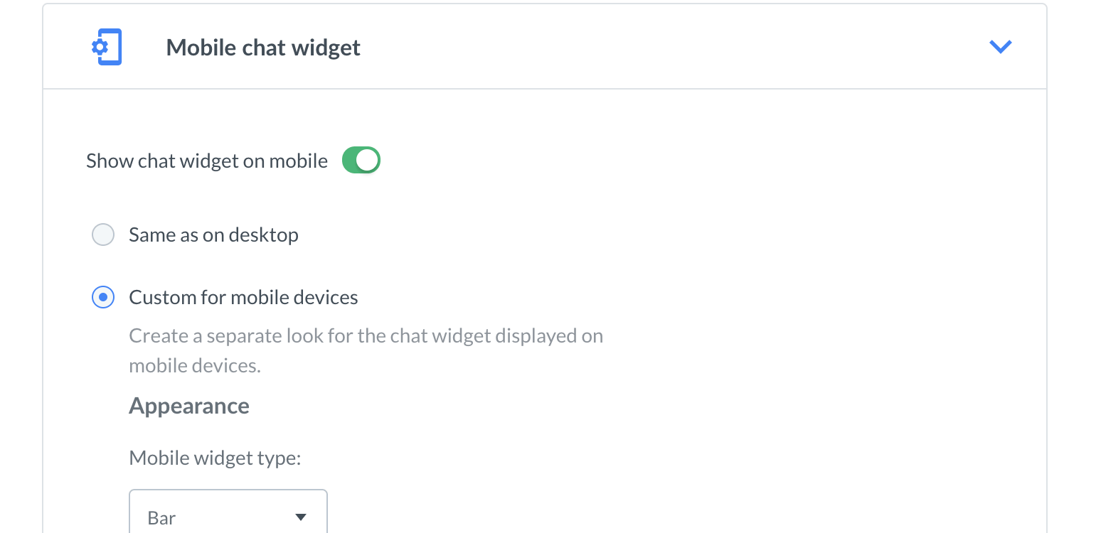 Chat widget configurator mobile