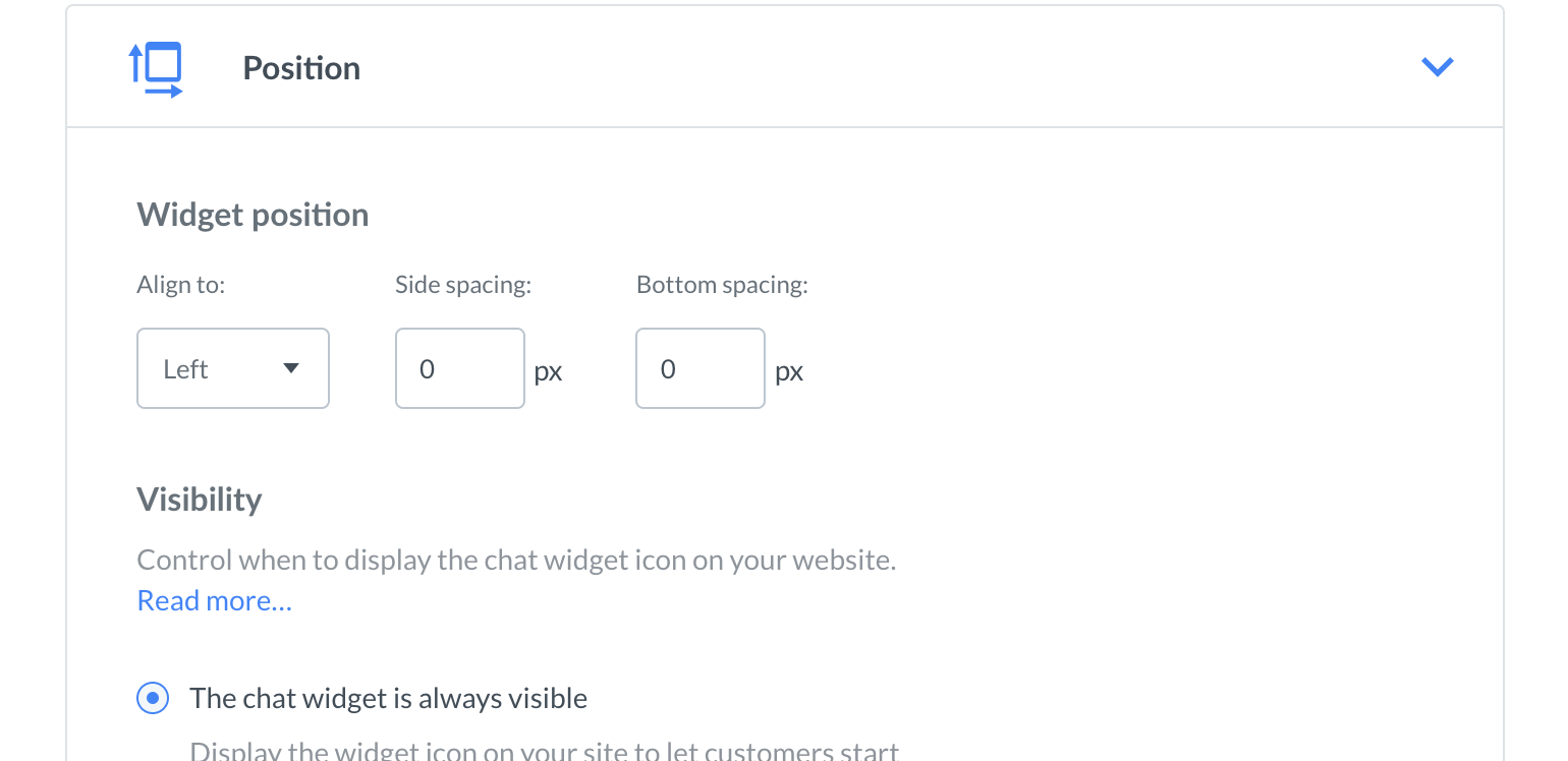 Chat widget configurator widget position