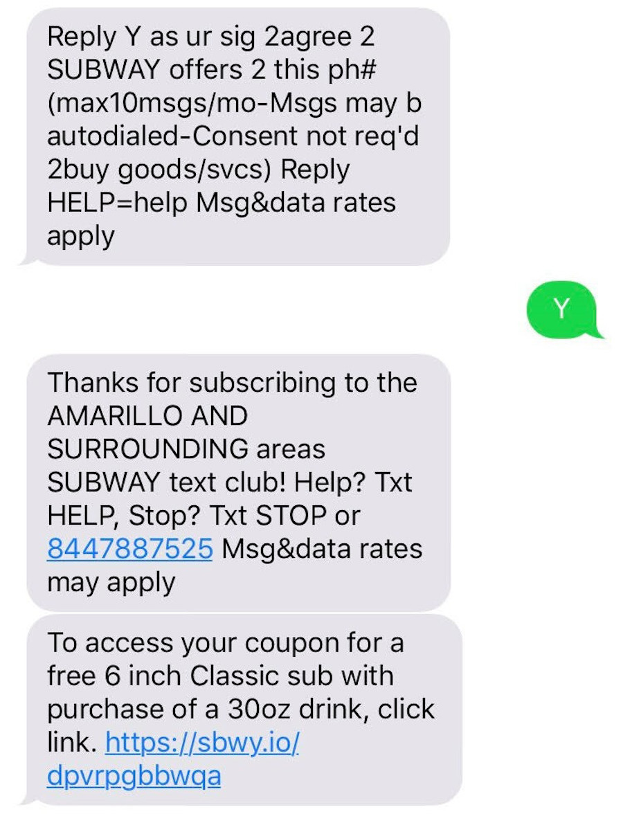 SMS marketing example