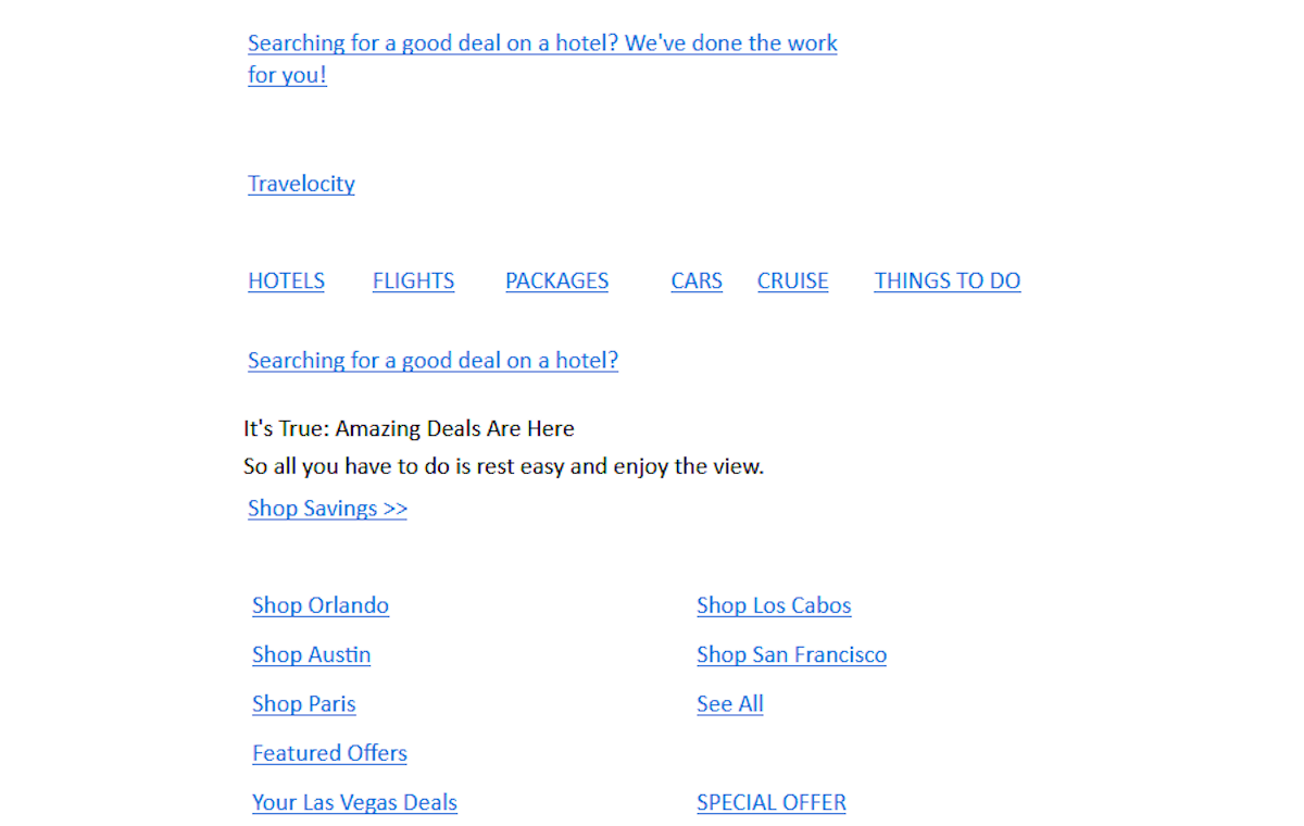 travelocity email without images Travelocity email without images