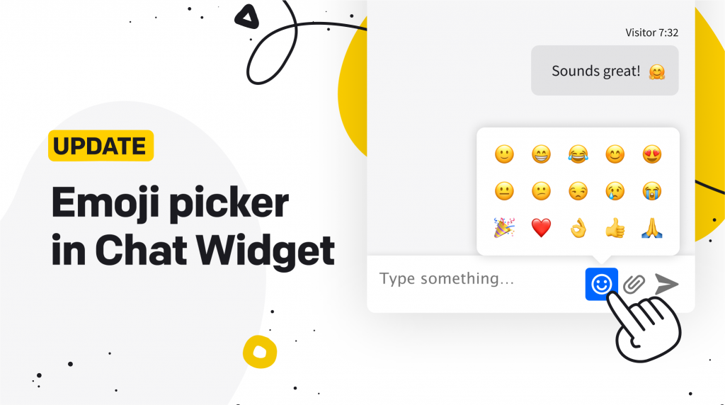 Image of chat widget with emoji picker opened. The caprion reads: Emoji picker in Chat Widget