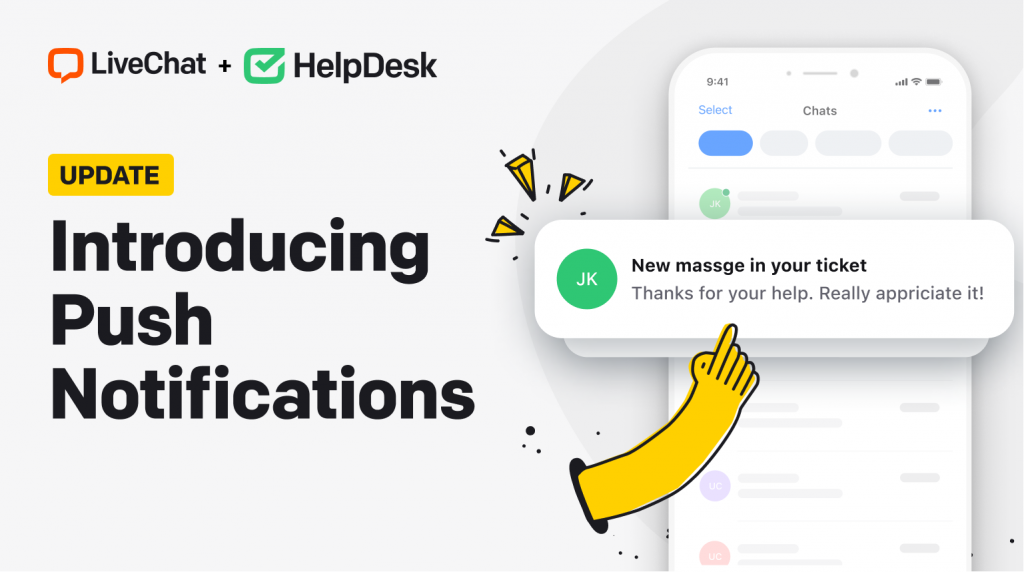 Graphics for the campaign release push notifications LiveChat+HelpDesk introducing push notifications